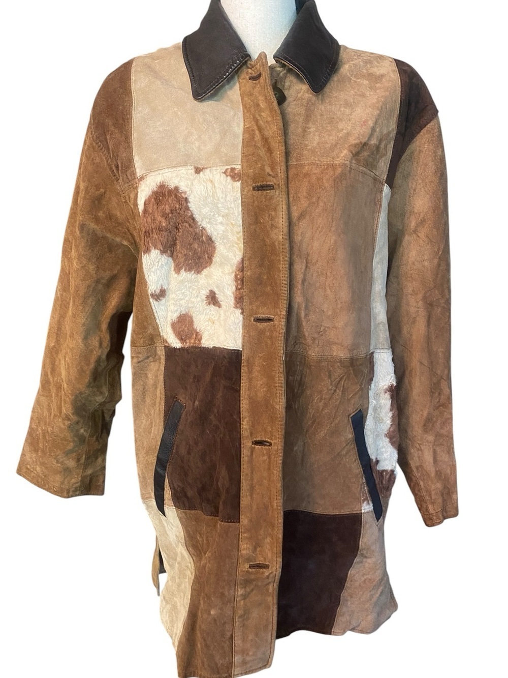 Women's Western Boho Vintage Leather Suede Patchwork Jacket M/L